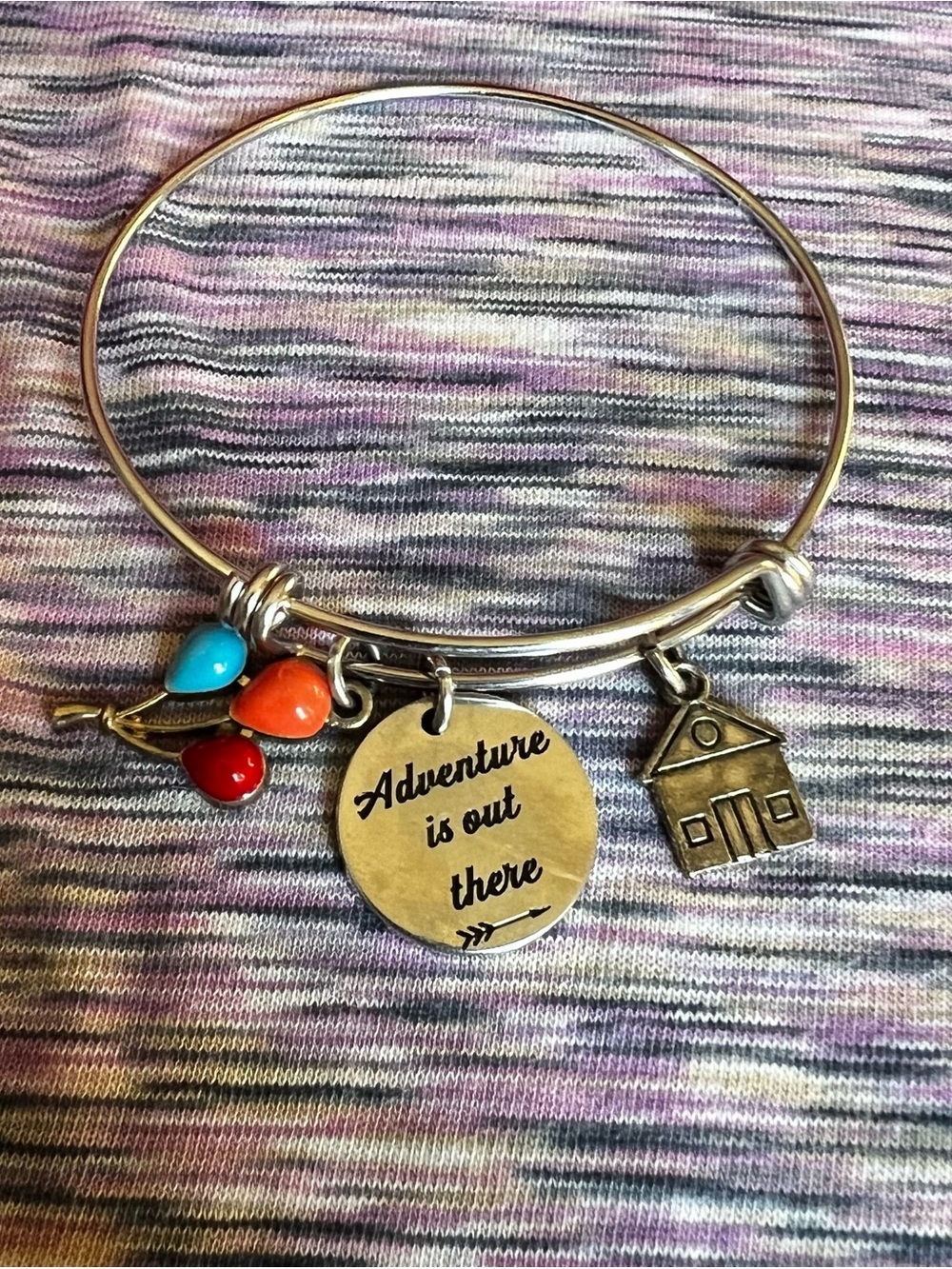 Silver Charm Bangle Bracelet with Colorful Teardrop Charms